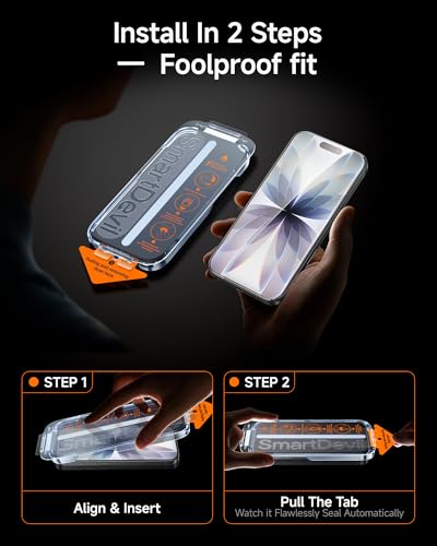 Image of SMARTDEVIL 2 Pack for iPhone 17 Screen Protector, 9H Hardness Military Grade Shatterproof, HD Clear Tempered Glass with Auto Dust-Elimination, Bubble Free, Easy Installation, Case Friendly