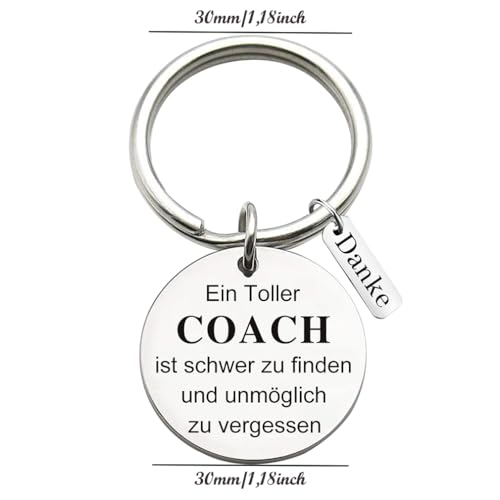 Tecreo Edelstahl Schlüsselanhänger mit Gravur Ein Toller Coach ist schwer zu finden und unmöglich zu vergessen Schlüsselring Lehrer Coach Keychain Geschenk für Lehrertag