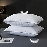 WhatsBedding Goose Down Pillows Queen Size Set of 2, Luxury Hotel Bed Pillows for Deep Sleep, Fluffy Soft Feather Down Pillow for Back, Stomach or Side Sleepers, 20' x 30', Grey