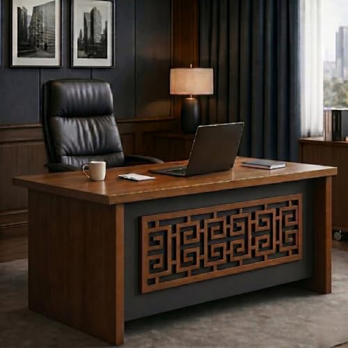 Image of TEKAVO Valor Executive Desk for Office & Home | 3 Drawer with Lock | Boss Table | Director Table for Office | Wooden Manager Cabin Desk | 120cm Long | 25mm Thick Table top