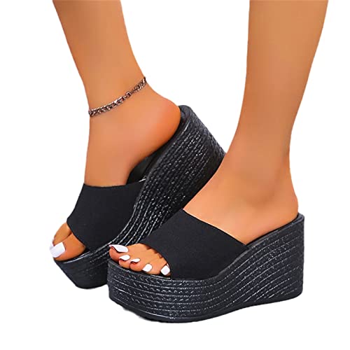 MIYYO Sommer Keilabsatz Schlappen Damen Fashion Plateau Pantoffeln Peep Toe...