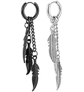 VIEN Unisex-Adult Punk Rock Feather Drop Dangle Earrings Silver Black Huggie Hinged Hoop Earrings...