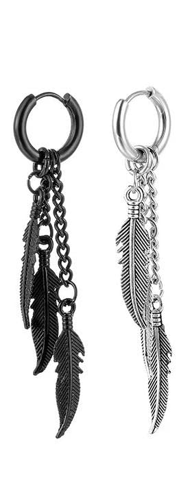 VIEN Unisex-Adult Punk Rock Feather Drop Dangle Earrings Silver Black Huggie Hinged Hoop Earrings,(Pack Of 2Pc) Stainless Steel Drops & Danglers (B09ZPN7MDC) Amazon Price History, Amazon Price Tracker