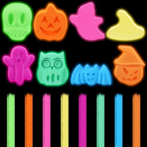 Yexiya 24 Pcs Glow in the Dark Halloween Chalk Set Ghosts Pumpkins Witches Cap Bats Skull Washable Sidewalk Chalk Outdoor for Birthday Gifts Creative Halloween Celebrations Party Supplies