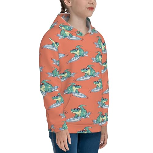 Surfing Crocodile Kids Pullover Hoodies Boys Sweatshirts Girls Athletic Clothes with Pocket3