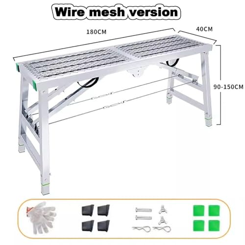 Plataforma de andamio Ajustable con trampilla, Escalera Plegable de Acero portátil con Superficie Antideslizante, Capacidad de 400 kg (882 lbs), Altura Ajustable para Mantenimiento del hogar