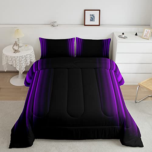 Geometric Abstract Ombre Comforter Set Kids Teens Purple And Black Striped Bedding Bed Set Decor Modern Fashion Comforter Inner Fill Bedroom Collection 3Pcs Queen Size #TOP21