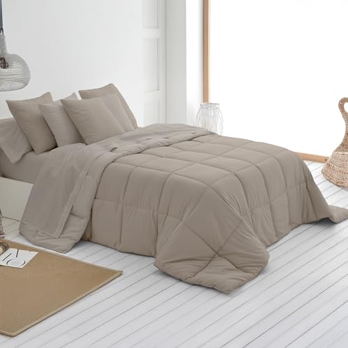 SOMNI HOME Edredón Reversible Nórdico Bicolor Otoño Cama 150/160 cm Duvet Tacto Pluma Microfibra Cálido Comodo Ligero. Cama Doble. Primavera Verano 200 gr. Beige   Arena 250x260