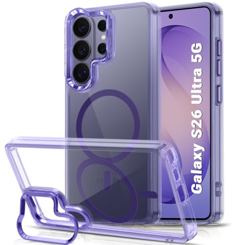 Image of TheGiftKart for Samsung S26 Ultra Case | Shockproof Hard Back Cover | Built-in Stand | Hybrid Shockproof Galaxy S26 Ultra Back Cover Case (PC & TPU, Clear Back, MagSafe Compatible, Transparent Violet)