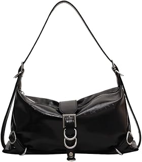 ブラックショルダーバッグ Y2k トレンディ ホーボー クロスボディバッグ 女性用 ブラック パテントレザー 財布 美学 ハンドバッグ サッチェル