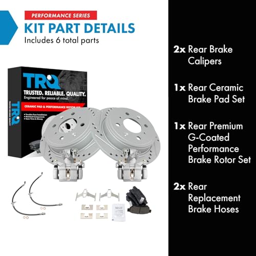 Image of TRQ Performance Rear Brake Pad and Rotor Set Ceramic Slotted Drilled G Coated Rotors Calipers Compatible with 1992-1994 Honda Civic