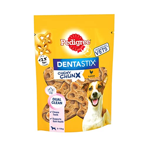 Pedigree Dentastix Chewy Chunx Mini-Hunde-Leckerli für Hunde mit Huhngeschmack, 5 x 68 g