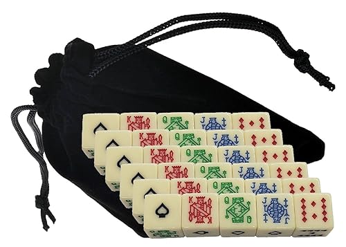 Poker Dice Set Ace K Q J 10 9 – 16mm High-Contrast Multi-Color Card Symbols – 2026 Series - Sunlit Ivory Squared Corners Spades Ace (6 Sets - Party Pack)