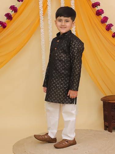 Image of AJ DEZINES Boys Cotton Full Sleeve Printed Kurta Pajama Set for Kids - Ethnic wear | Special Occasion & Traditional Outfit |Boys Kurta Pyjama Set - Regular Fit