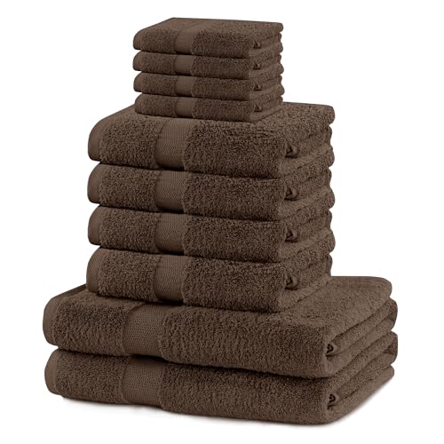 DecoKing 10er Set Baumwolle Qualität 525g/m² 4 Gästehandtücher 30x50 cm 4 Handtücher 50x100 cm und 2 Badetücher 70x140 cm braun nussbraun saugfähig Marina DecoKing 10er Set Baumwolle Qualität 525g/m² 4 Gästehandtücher 30x50 cm 4 Handtücher 50x100 cm und 2 Badetücher 70x140 cm braun nussbraun saugfähig Marina