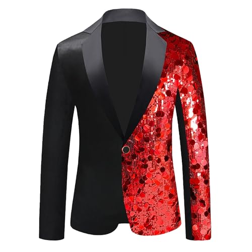 Blazers for Men's Color Block Peak Lapel Tuxedo Fashion Sequin Splicing Coats Sparkly Patchwork Suit Jacket