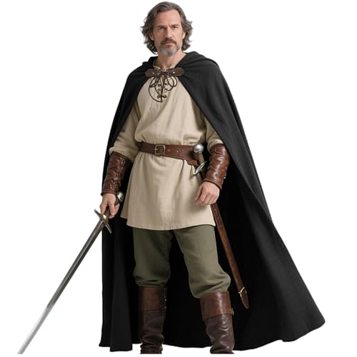 keland Capa medieval de linho com capuz Renaissance para homem e mulher, Halloween, cor preta