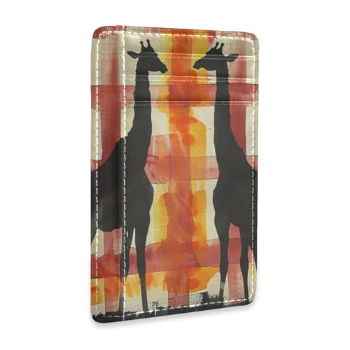 Black Plaids Checkered Safari Giraffe leather wallets for women slim With ID Window RFID Blocking wallet card holder for men&women - Main Image