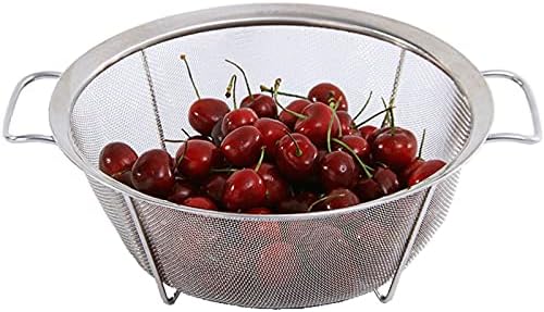 AJIODA Stainless Steel Mesh Colander Strainer Basket, 3 Quart Small Fine Mesh Net Colander with Heavy Duty Handles & Wide Rim & Resting Feet for Strain, Drain, Rinse, Fry, Steam Cook Vegetables &Pasta