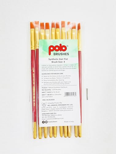 Image of polo Synthetic Hair Flat Brushes 4 | Pack of 10 | Premium Fine Edge Paintbrush Set for Acrylic, Wate