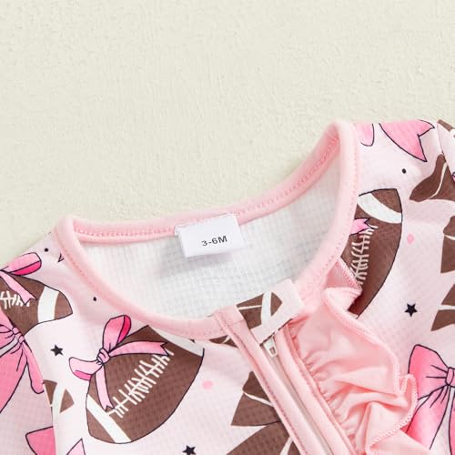Sasaerucure Newborn Infant Baby Girl Footie Romper Jumpsuit Headband Zipper Football One Piece Outfits Fall Clothes3