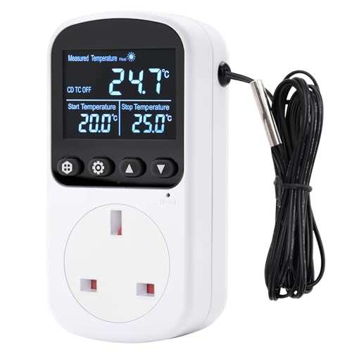 Aideepen Digital Thermostat Socket Ccountdown Temperature Controller 100~250V 13A with Sensor for Aquaculture Greenhouses Terrarium Heating Cooling