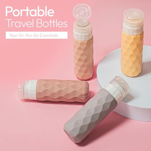 Image of HELIMIX Pack of 4 Refillable Travel Bottles for Toiletries Silicone Container for Cream, Shampoo, Hand Wash, Lotion Storage Bottle Travel Accessories Leak Proof