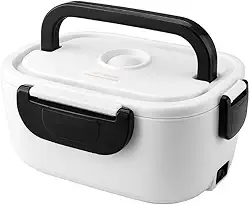 Marmita Elétrica Portátil 1,5L com Duas Divisórias Internas Removíveis BiVolt 110V/220V com Aquecimento Rápido e Tampa com Trava Ideal para Casa, Trabalho, Escritório, Caminhão e Carro (Preto)