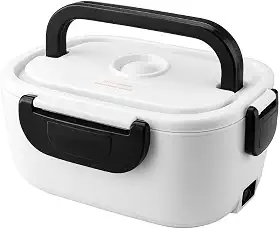 Marmita Elétrica Portátil 1,5L com Duas Divisórias Internas Removíveis BiVolt 110V/220V com Aquecimento Rápido e Tampa com Trava Ideal para Casa, Trabalho, Escritório, Caminhão e Carro (Preto)