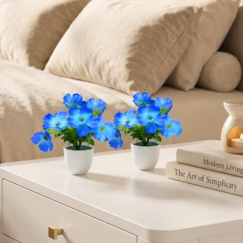 Image of fancymart Artificial Real Touch Flower Plant with Pot (Pack of 2), 16 cm Height, Decorative Faux Floral Plant for Home, Office, Living Room, Bedroom, Table & Shelf Decor