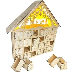 Estanteria Cajones Madera Alendario De Adviento De Navidad Madera, Calendario De Adviento Vacío Reutilizable, Calendario De Adviento De Navidad Madera Con 24 Cajones Y Luces LED, Para Decoraciones De Navidad
