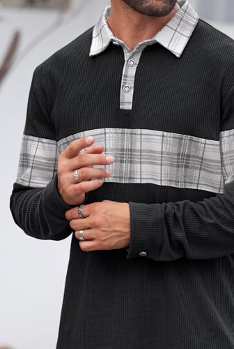 Mens Long Sleeve Polo Shirts Print Casual Vintage Classic Golf Shirt (S-XXL)4