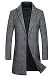 iCKER Mens Wool Coat Long Trench Coat Peacoat Jacket Slim Fit Casual Overcoat Outwear