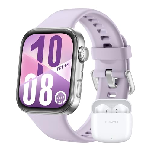 HUAWEI Watch FIT 4 montre connectée violette avec écouteurs Freebuds SE 2 blancs