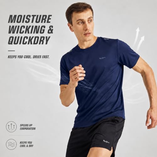 Image of Pepe Jeans Men's Solid Polyester Regular Fit T-Shirt | Lightweight Quick-Dry Athleisure Tee for Sports, Gym & Casual Wear | Moisture-Wicking Fabric | Round Neck | Short Sleeves | Active Comfort
