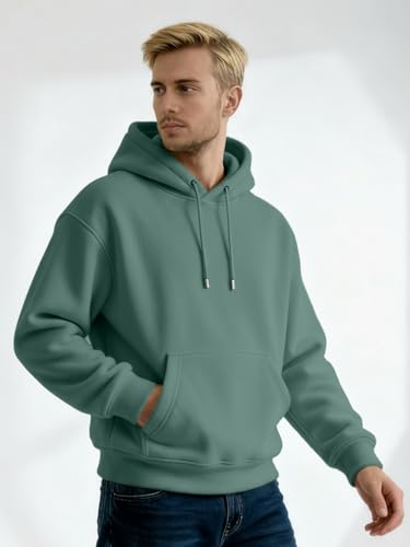 Image of Nobero Heavy Duty Oversized Solid Hoodie for Men | Hoodies for Men | Oversized Fit | Solid Colour | Thick Fleece Fabric | Drawstring Hood