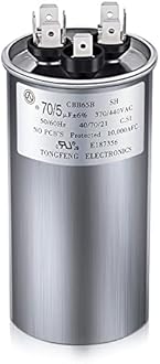 70/5 MFD uF 370/440V CBB65 Dual Run Round Capacitor for AC Motor, HVAC Capacitor, Air Conditioner Replacement, Heat Pump, Fan Start, Condenser Straight Cool, UL Listed