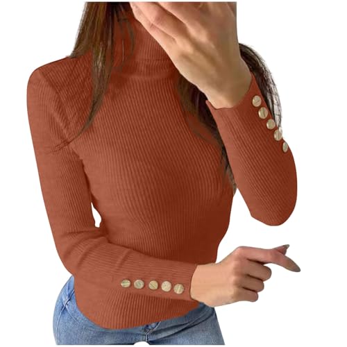 Womens Fall Fashion Sweater Turtle Neck Long Sleeve Button Down Casual Basic Knit Tops 2024 Winter Clothes