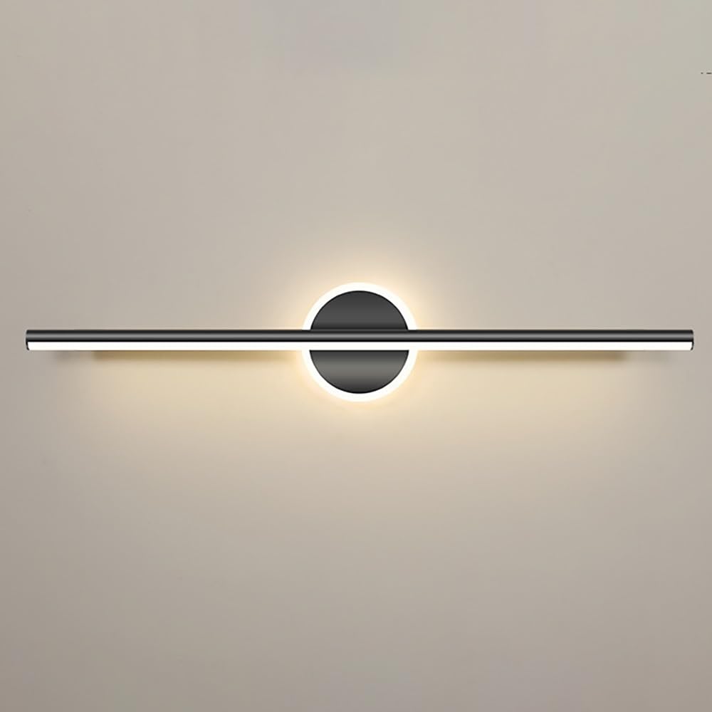 COSRUB Modern Linear LED Vanity Lamp, Long Strip Light Over Mirror Horizontal Minimalist Bathroom Wall Sconces for Shaving Makeup Lighting(Black(6000K),80cm/31.49in)