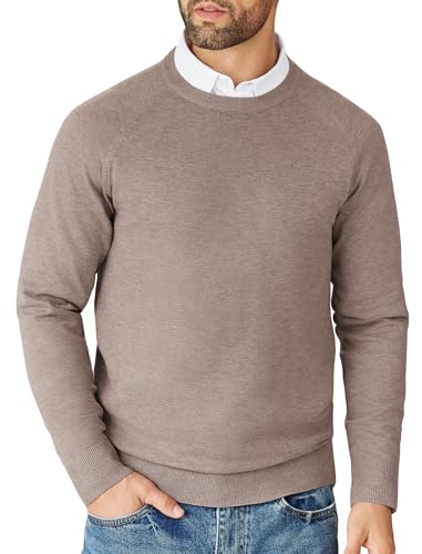 COOFANDY Men's Casual Crew Neck Sweater Ribbed Knit Crewneck Pullover Slim Fit Long Sleeve Raglan Sweater Fall Fashion Basic Tops Light Khaki