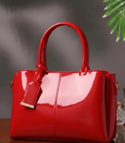 Image of Women's Top Handle Bag | Hand Held bag | Stylish Patent Synthetic Leather Handbag with Dual Handles & Detachable Sling Strap | Beige Shoulder Purse for Work & Casual Outings