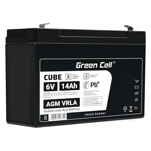 Green Cell AGM 6V 14Ah Akku VRLA Blei-Batterie Bleiakku Ersatzakku Gelakku Akkubatterie Zyklenfest Unbemannt Spielzeug, Elektro Spielzeug, Alarm, Notstrom, Kinderfahrzeuge, Kinder-Quad, Schwarz