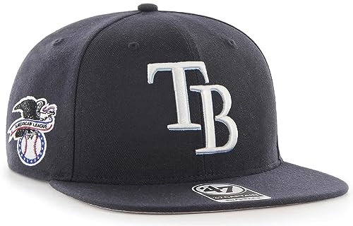47 MLB Sure Shot Captain Hat Adjustable Structured 6-Panel Snapback Hat Cap Adult One Size Fits All (One Size Tampa Bay Rays)