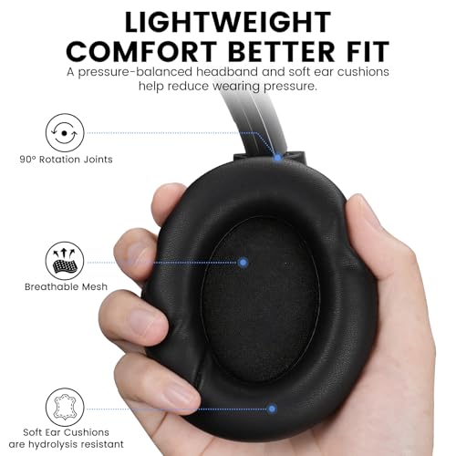 Image of 1Mii Y8+ Noise Cancelling Headphones Bluetooth 6.0 Over-Ear Wireless, Black | Hybrid ANC, 100 hrs Playtime, Comfortable, LDAC Hi-Res Audio, Deep Bass, Custom EQ via APP for Airplane & Travel