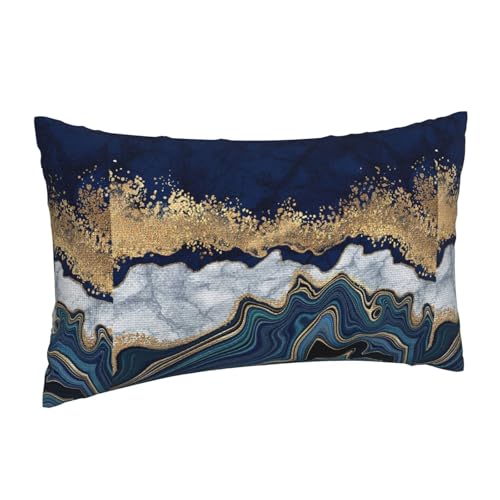 Mármol Azul Dorado,Funda de Almohada Decorativa de poliéster, Suave, 30 x 50 cm