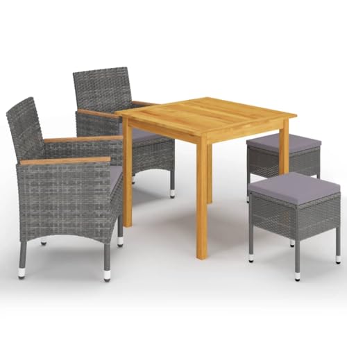 Mimdixy Conjunto de muebles de salón al aire libre, 5 piezas, color gris, para jardín, terraza y balcón, embalaje compacto y fácil montaje