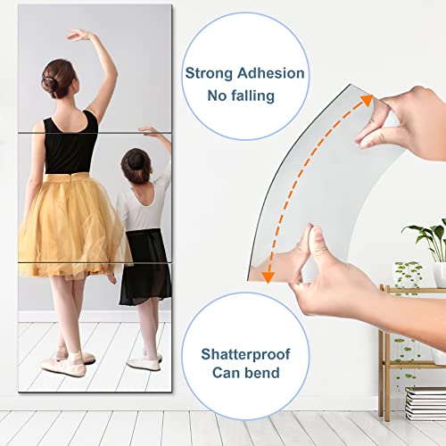 Junebrushs 3 Pack Self Adhesive Acrylic Mirror, 20 X 24 Inch Full Length Mirror Tiles,Frameless Mirror Sheets Wall Stickers,2Mm Thick Large Mirror For Wall Mounted Make Up Gym Workout #TOP3