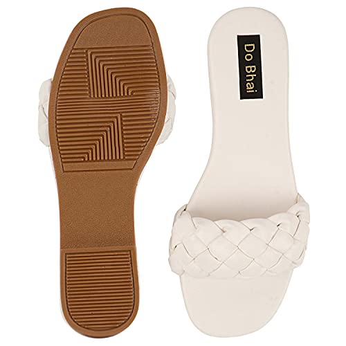 Image of Shoetopia Women's White Braided Flat Slip-On Sandals Comfortable || Open-Toe Casual Slides for Summer, Beach EU37