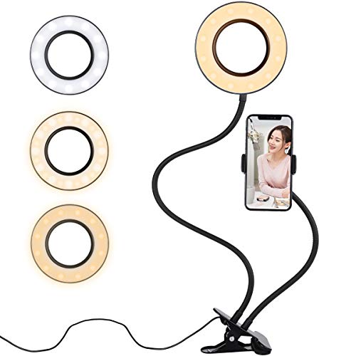 Ring Light, [New Version]Diyife Selfie Ring Light, Circle Light with Gooseneck Phone Clip Holder 3 Light Modes Compatible with Smartphone for Youtube, Facebook, Live Stream, Makeup,etc.