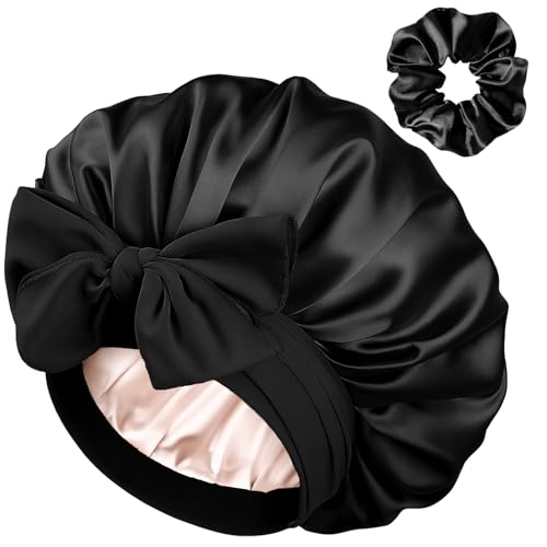 YANIBEST Satin Seide Haube für schlafende Frauen, Double Layer Hair Bonnet mit elastischem Bindeband für lockiges Naturhaar